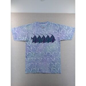 Vtg Key West Fish T Shirt Adult Medium Blue West Trend All Over Print Small USA